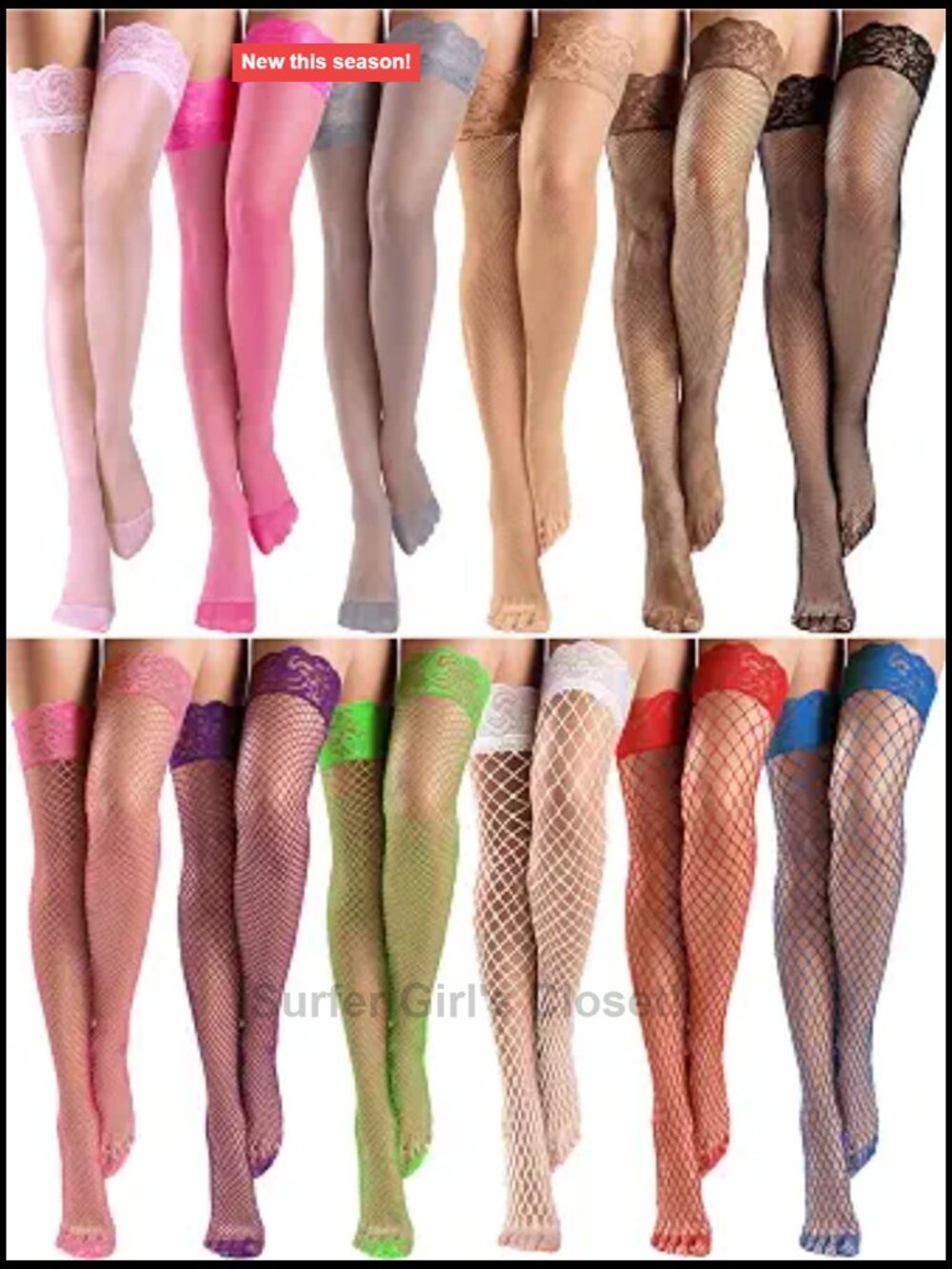 12 Pack Fishnet Thigh High Stockings Lace Silicone Top Spandex Hosiery
